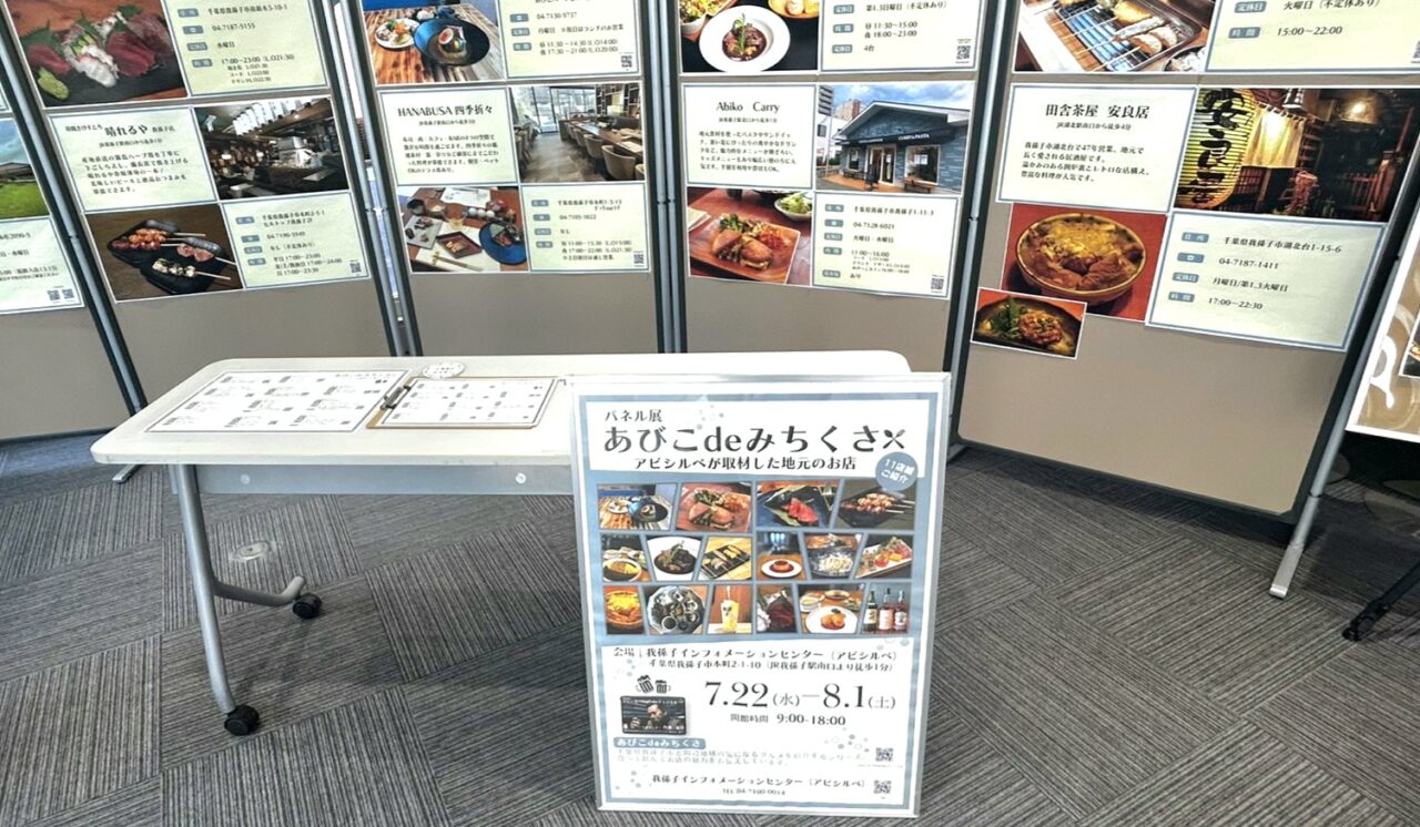 アビシルベYouTubeチャンネルの人気シリーズ「あびこdeみちくさ」のパネル展で